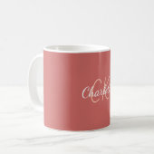 Brown red monogram initials name coffee mug (Front Left)