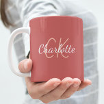 Brown red monogram initials name coffee mug<br><div class="desc">A brown-red coloured background.  Personalize and add your first name and monogram initials.</div>