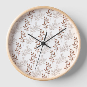 Brown Red Retro Vintage Leaf Pattern  Clock