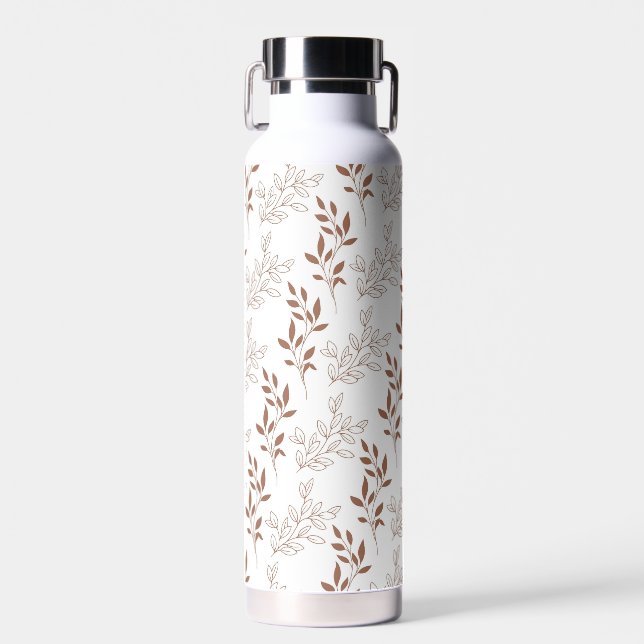 Brown Red Retro Vintage Leaf Pattern  Water Bottle (Front)