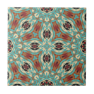 Brown Red Terracotta Turquoise Ethnic Tribe Art Tile