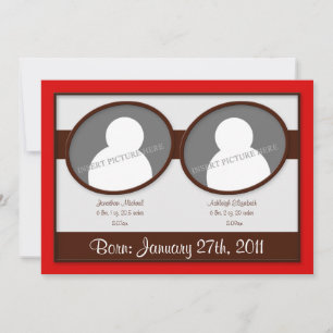 Brown Red Twins Birth Announcements