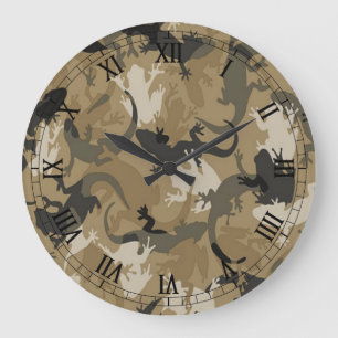 Brown Reptile Camouflage Round Roman Numeral Clock