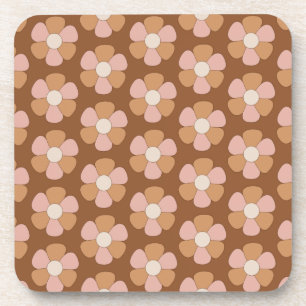 Brown Retro 70s Neutral Flowers  Coaster