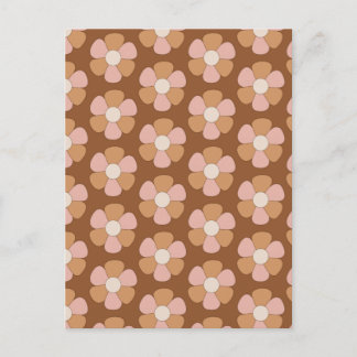 Brown Retro 70s Neutral Flowers Postcard