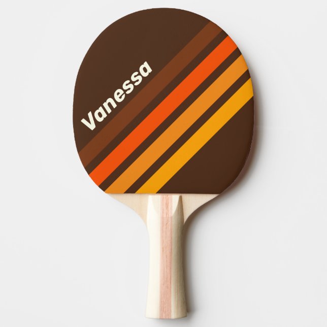 Brown Retro Angled Striping with Name Ping Pong Paddle (Front)