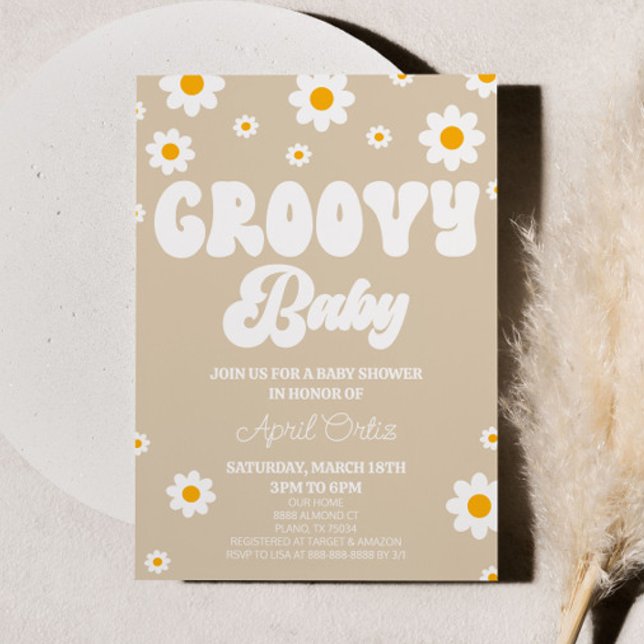 Brown Retro Daisy Flower Groovy Baby Baby Shower Invitation (Creator Uploaded)