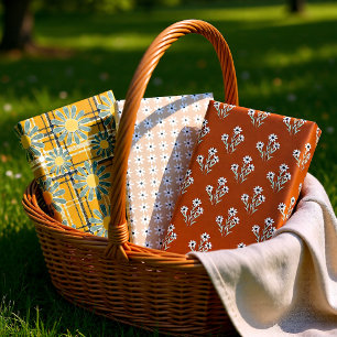 Brown Retro Daisy Flowers set of 3  Wrapping Paper Sheet
