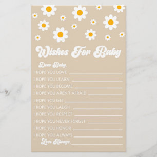 Brown Retro Daisy Wishes For Baby Shower Activity Stationery