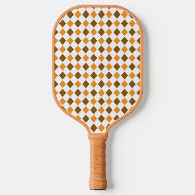 Brown retro diamond pattern pickleball paddle (Front)