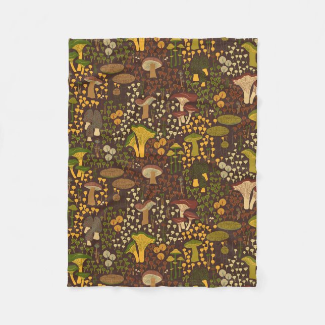 Brown Retro Mushroom Fleece Blanket (Front)