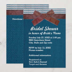Brown Ribbon, Lace, Blue Burlap Bridal Shower Inv Invitation