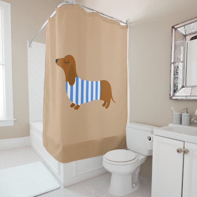 Brown rideau de douche Dachshund (En situation)