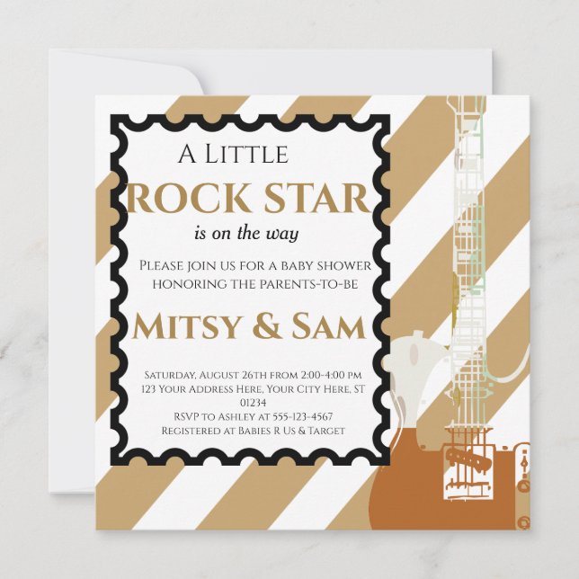 Brown Rock Star Rock a Bye Baby Shower Invitation (Front)