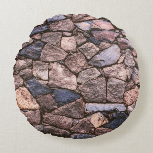 Brown rock wall round pillow (Front)