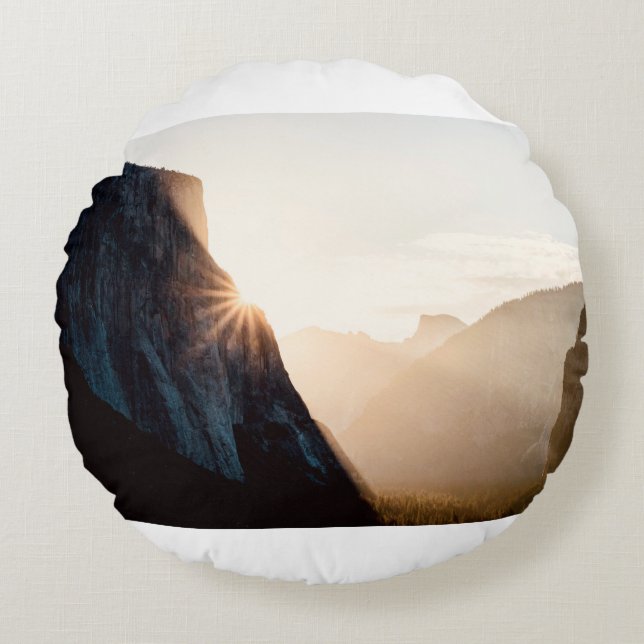 BROWN ROCKY MOUNTAIN DURING DAYTIME ROUND PILLOW (Front)