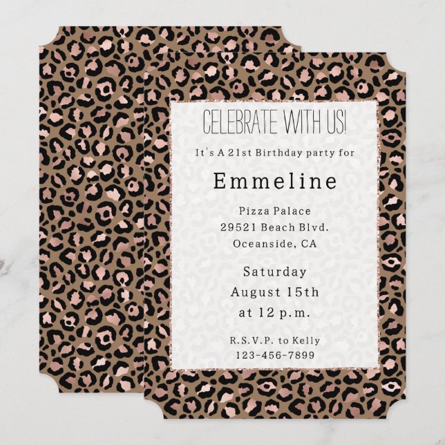 Brown Rose Gold Leopard Invitation (Front/Back)