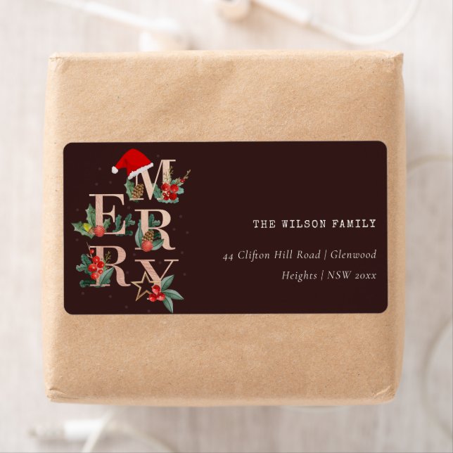 Brown Rose Gold  Merry Christmas Foliage Address (Insitu)