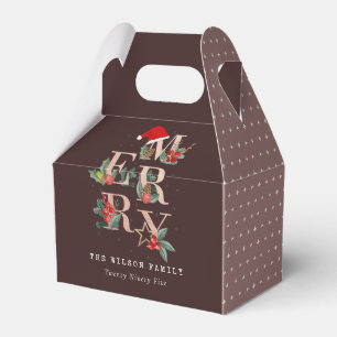 Brown Rose Gold  Red Green Merry Christmas Foliage Favor Box