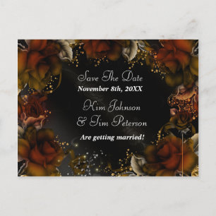 Brown Roses Fall Autumn Floral Wedding Postcard