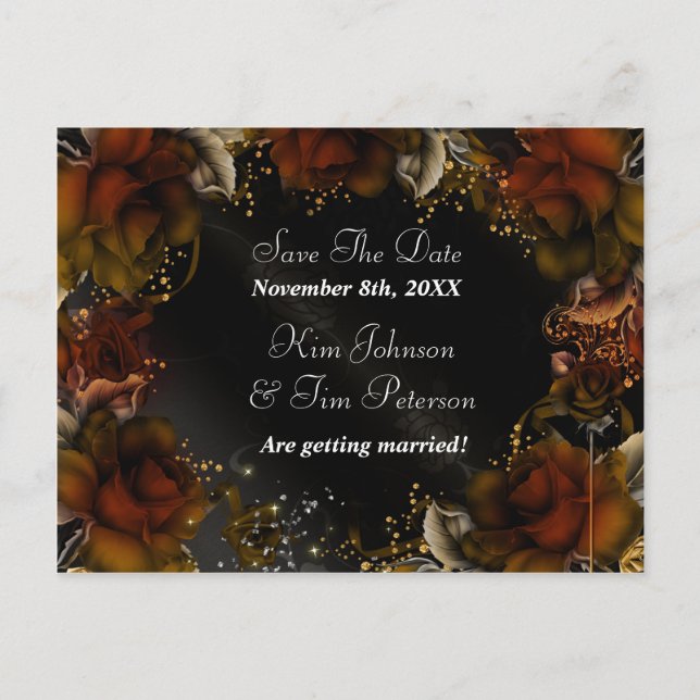 Brown Roses Fall Autumn Floral Wedding Postcard (Front)