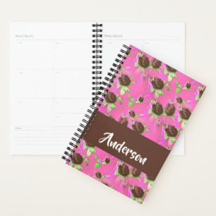 Brown roses on pink planner