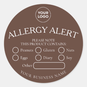 Brown Round White Black Food Allergy Alert Sticker