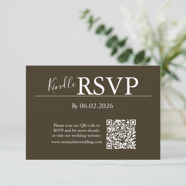 Brown RSVP QR Code Card for Modern Wedding (Standing Front)