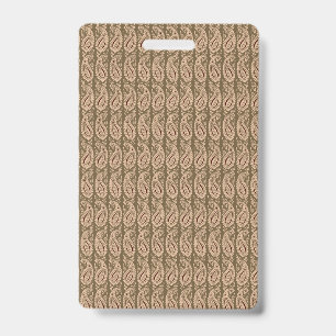 Brown rug featuring a detailed motif pattern with  badge