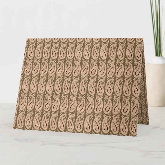 Brown rug featuring a detailed motif pattern with  card (Front)