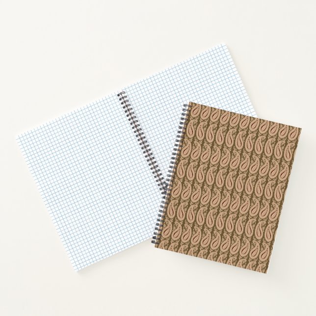 Brown rug featuring a detailed motif pattern with  notebook (Inside)