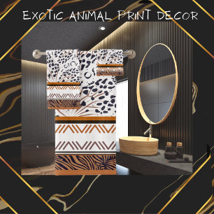 Brown, Rust, Black Animal Prints Graphics  Bath Towel Set