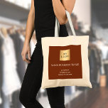 Brown rust business logo tote bag<br><div class="desc">A trendy rust,  brown coloured background.  Personalize and add your business,  company logo,  name and contact information.
Back: no design (less expensive)  It's possible to copy the front design to the back.</div>