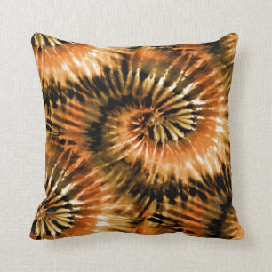 Brown & Rust Tie Dye Starburst Spiral Retro Throw Pillow