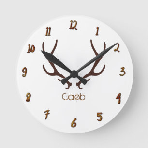Brown Rustic Antlers Personalized Custom Round Clock