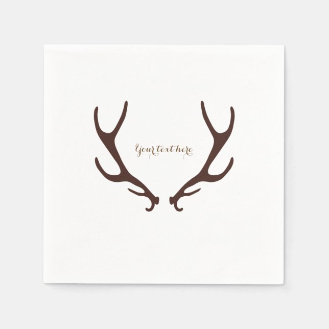 Brown Rustic Antlers Woodsy Wedding Party Napkin (Front)