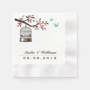 Brown Rustic Bird Cage Wedding Paper Napkins