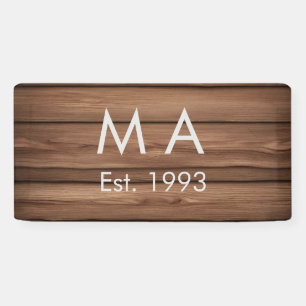 Brown rustic boho add name letter year date text banner