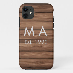 Brown rustic boho add name letter year date text iPhone 11 case