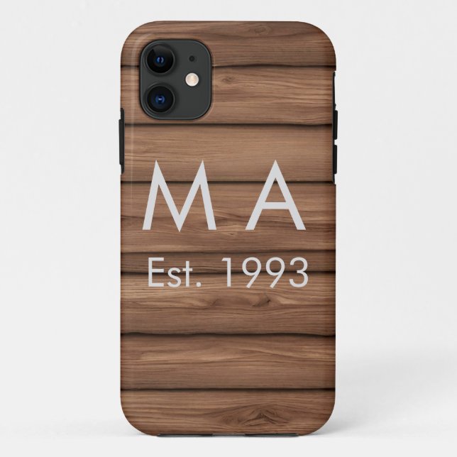 Brown rustic boho add name letter year date text Case-Mate iPhone case (Back)