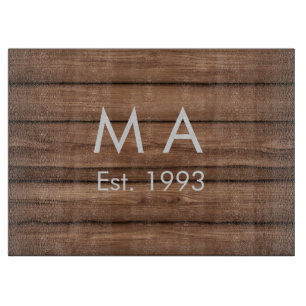 Brown rustic boho add name letter year date text cutting board