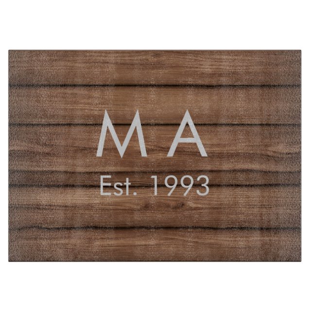 Brown rustic boho add name letter year date text cutting board (Front)