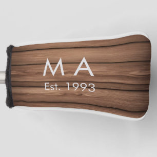 Brown rustic boho add name letter year date text golf head cover