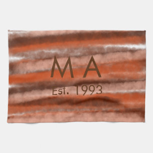 Brown rustic boho add name letter year date text kitchen towel