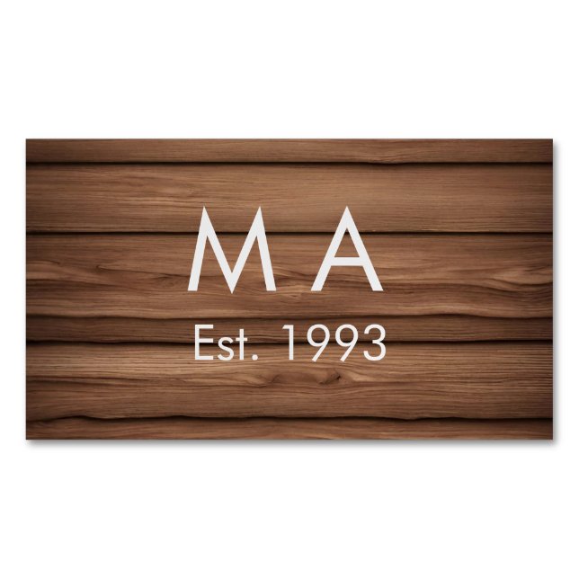 Brown rustic boho add name letter year date text 	Magnetic business card (Front)