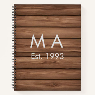 Brown rustic boho add name letter year date text notebook