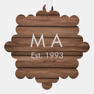 Brown rustic boho add name letter year date text ornament card