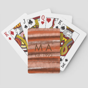 Brown rustic boho add name letter year date text playing cards