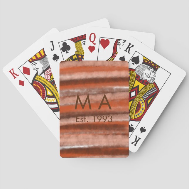 Brown rustic boho add name letter year date text playing cards (Back)