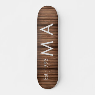 Brown rustic boho add name letter year date text skateboard